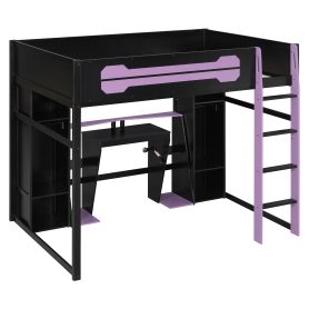 Full-Size Wooden Gaming Loft Bed with Desk and Storage, RGB LED Light, USB Charging Station