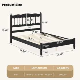 Countryside Style Full Size Wooden Bed Frame With Spindle Headboard