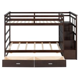 Twin Over Twin Bunk Bed with 2 Drawers and Staircase