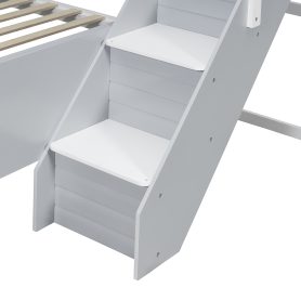 Full XL over Queen Bunk Bed with Striped-Design Staircase and Side Shelves