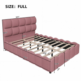 Full Size Fully Upholstered Velvet Platform Bed Frame With Tall Panel Headboard