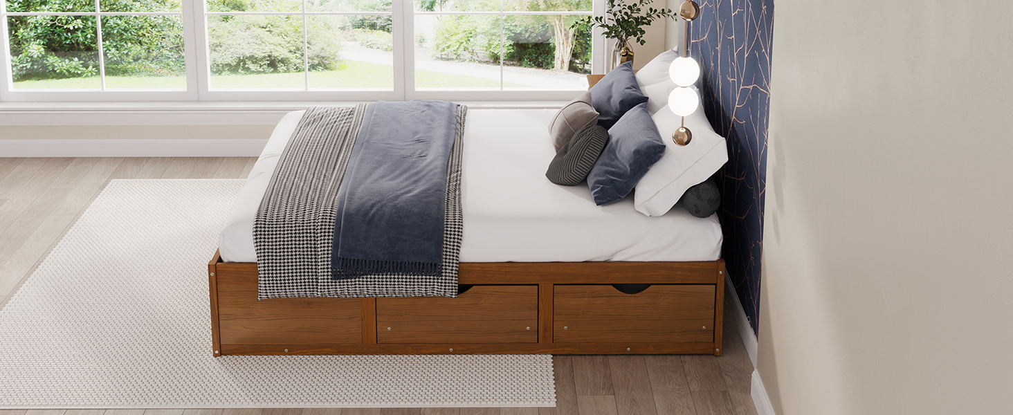 King Size Platform Bed with 6 Storage Drawers
