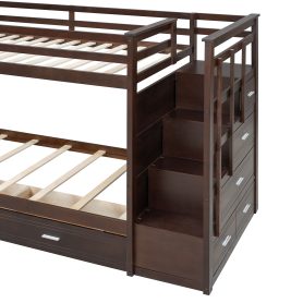 Twin Over Twin Bunk Bed with 2 Drawers and Staircase