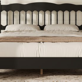 Countryside Style Queen Size Wooden Bed Frame with Spindle Headboard