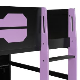 Full-Size Wooden Gaming Loft Bed with Desk and Storage, RGB LED Light, USB Charging Station