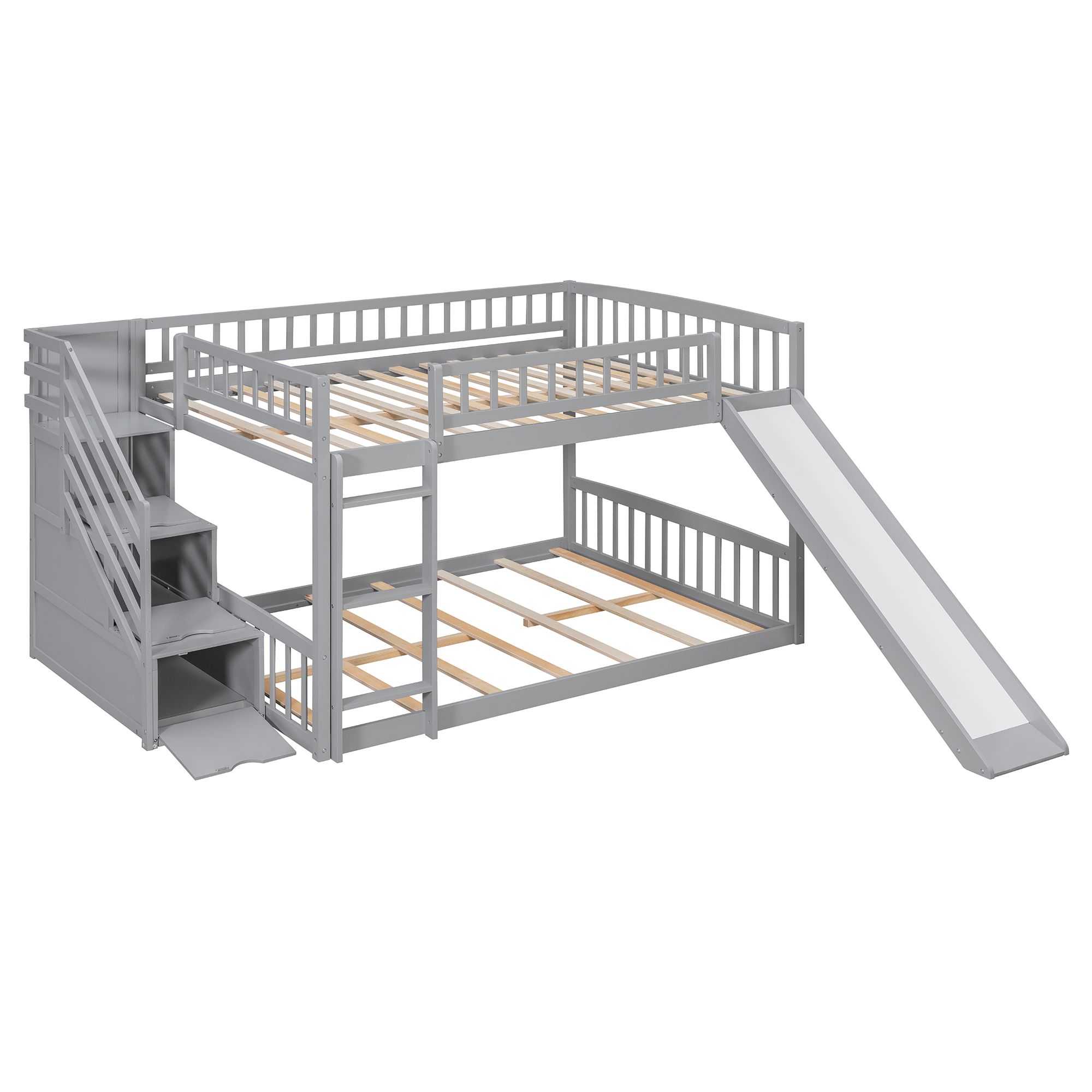 Stairway Full Over Full Bunk Bed With Three Drawers And Slide