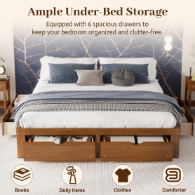 King Size Platform Bed with 6 Storage Drawers