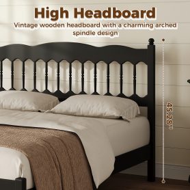 Countryside Style Queen Size Wooden Bed Frame with Spindle Headboard