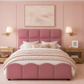 Twin Size Fully Upholstered Velvet Platform Bed Frame With Tall Panel Headboard