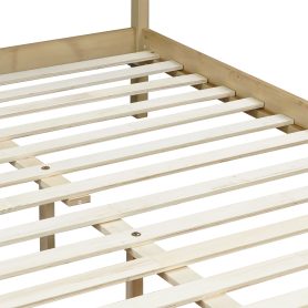 Queen Size Solid Rubber Wood Bed with Wave-Styled Headboard