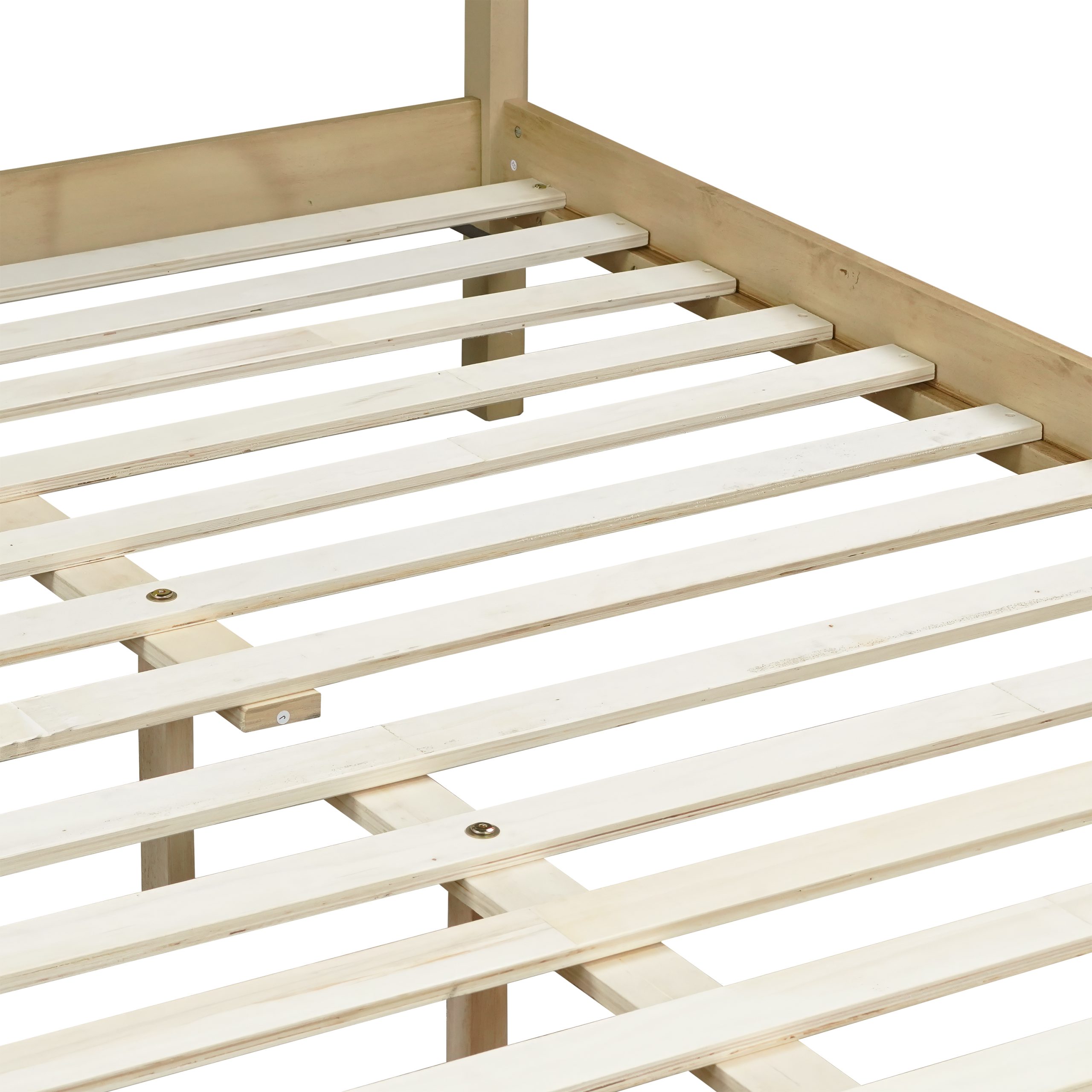 Queen Size Solid Rubber Wood Bed with Wave-Styled Headboard