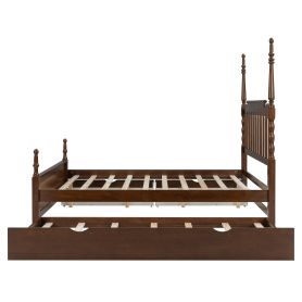 Queen Size Platform Bed Frame with Twin XL Trundle and 2 Storage Drawers