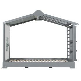 Twin Size House Bed with Twin Size Trundle and Side Shelves
