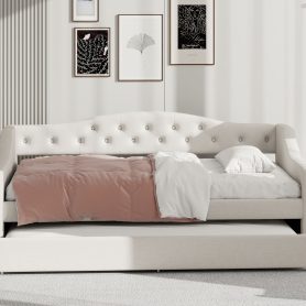 Upholstered Twin XL Size Daybed with LED Belt and Trundle