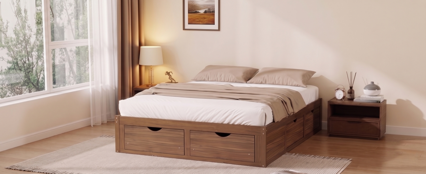 Queen Size Platform Bed with 6 Storage Drawers