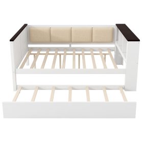 Twin Size Bunk Bed with 3 Storage Shelves, Ladder can be Changed Left or Right