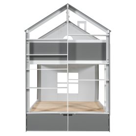Full Size Bunk Bed with Storage Drawers, Shelves and Light Strip