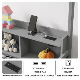 Full House Floor Bed with Storage Shelves, Built-in LED Lights & Charging Station