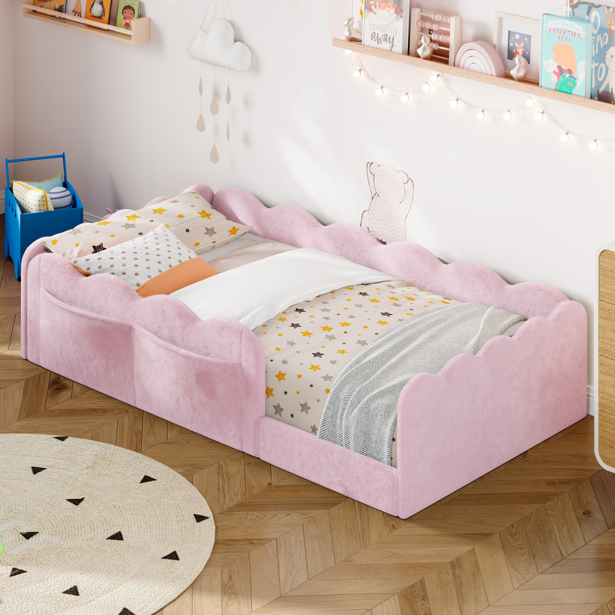 Twin Size Upholstered Floor Bed