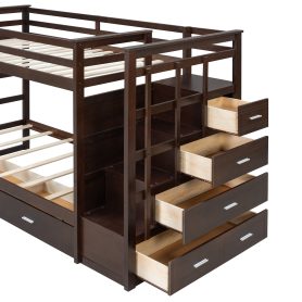 Twin Over Twin Bunk Bed with 2 Drawers and Staircase