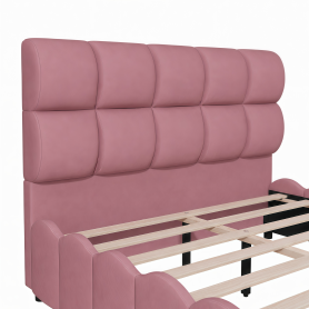 Full Size Fully Upholstered Velvet Platform Bed Frame With Tall Panel Headboard