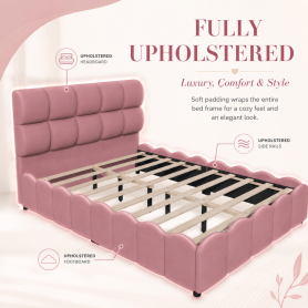 Full Size Fully Upholstered Velvet Platform Bed Frame With Tall Panel Headboard