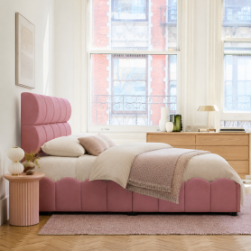 Full Size Fully Upholstered Velvet Platform Bed Frame With Tall Panel Headboard