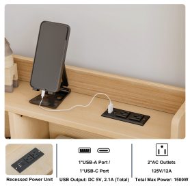Twin House Floor Bed with Storage Shelves, Built-in LED Lights & Charging Station
