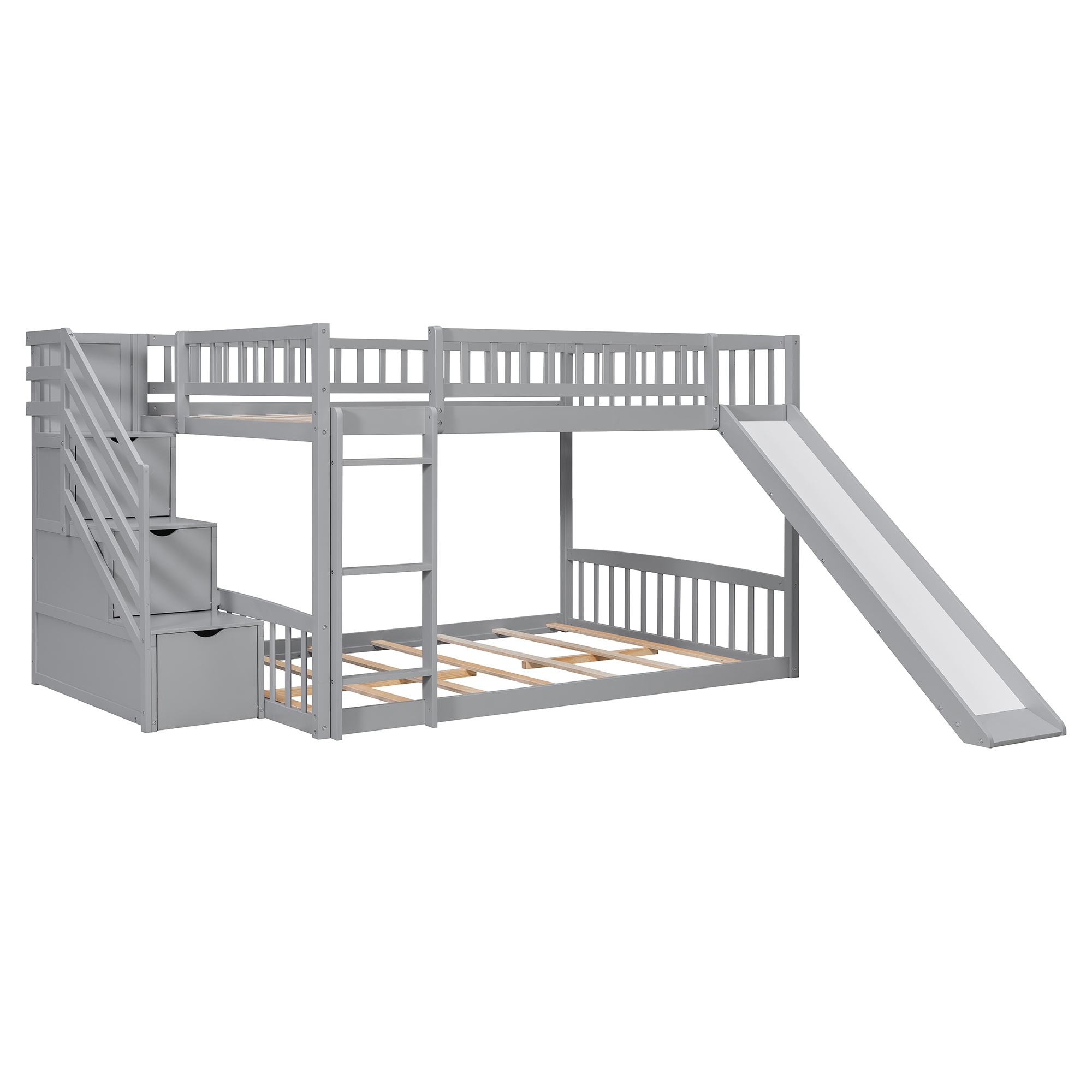 Stairway Full Over Full Bunk Bed With Three Drawers And Slide