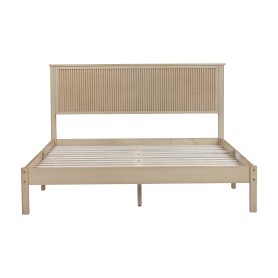 Queen Size Solid Rubber Wood Bed with Wave-Styled Headboard
