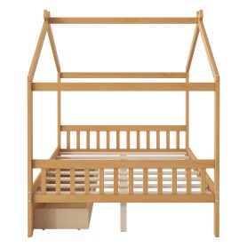 Full Size House Platform Bed with Two Drawers, Headboard and Footboard