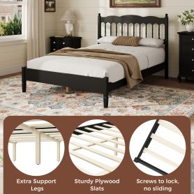 Countryside Style Full Size Wooden Bed Frame With Spindle Headboard