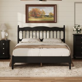 Countryside Style Queen Size Wooden Bed Frame with Spindle Headboard
