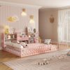 Full Size Floor Fence Bed Frame with Bookcase and 3-Tier Storage Shelves