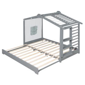 Twin Size House Bed with Twin Size Trundle and Side Shelves
