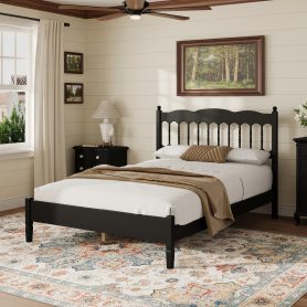 Countryside Style Full Size Wooden Bed Frame With Spindle Headboard