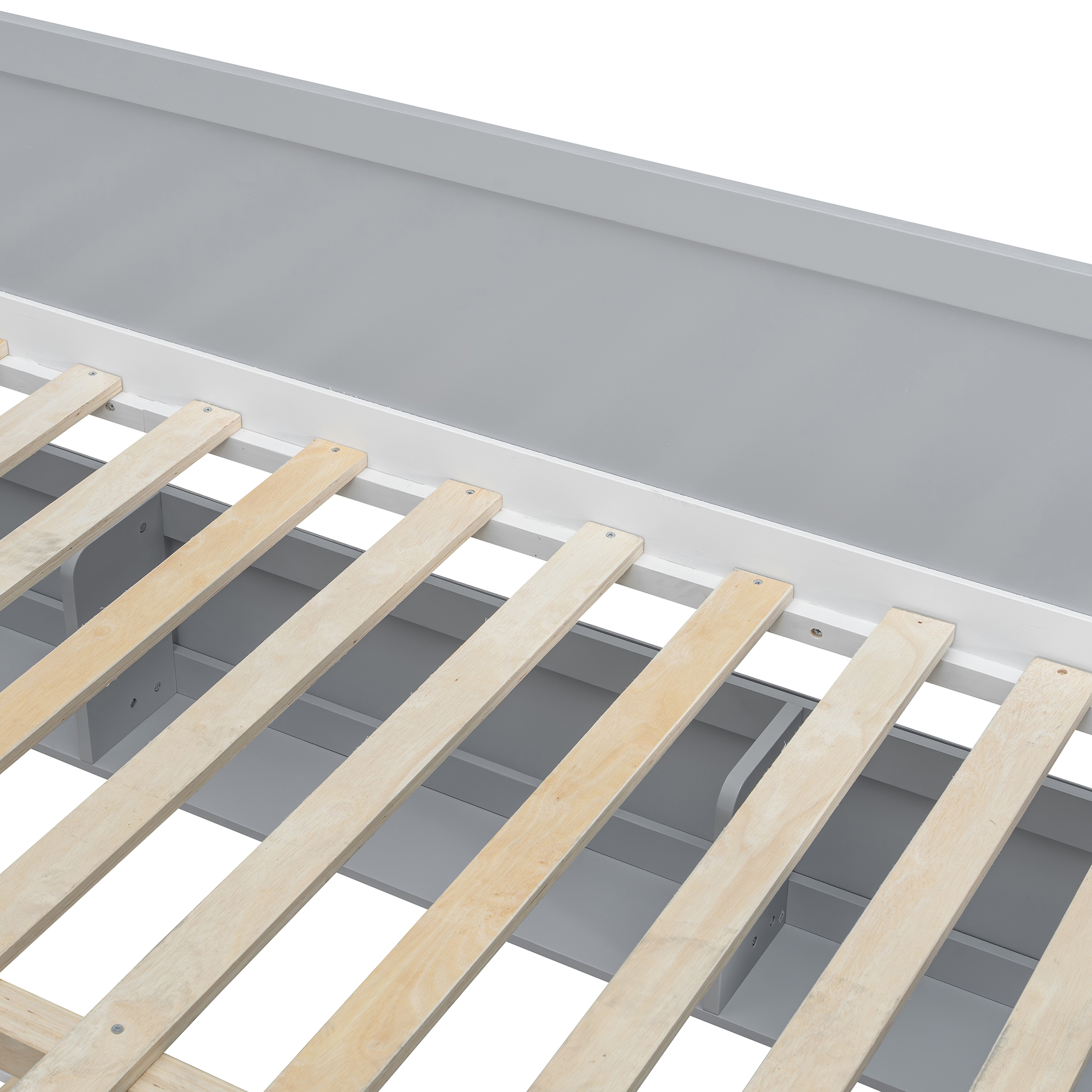 Full XL over Queen Bunk Bed with Striped-Design Staircase and Side Shelves