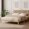 Queen Size Solid Rubber Wood Bed with Wave-Styled Headboard