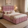 Full Size Fully Upholstered Velvet Platform Bed Frame With Tall Panel Headboard