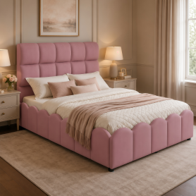 Full Size Fully Upholstered Velvet Platform Bed Frame With Tall Panel Headboard