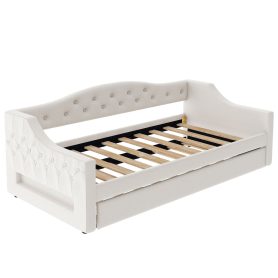 Upholstered Twin XL Size Daybed with LED Belt and Trundle