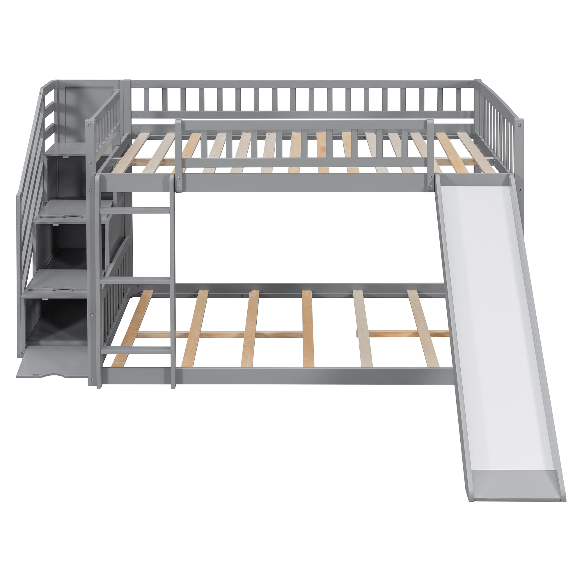 Stairway Full Over Full Bunk Bed With Three Drawers And Slide
