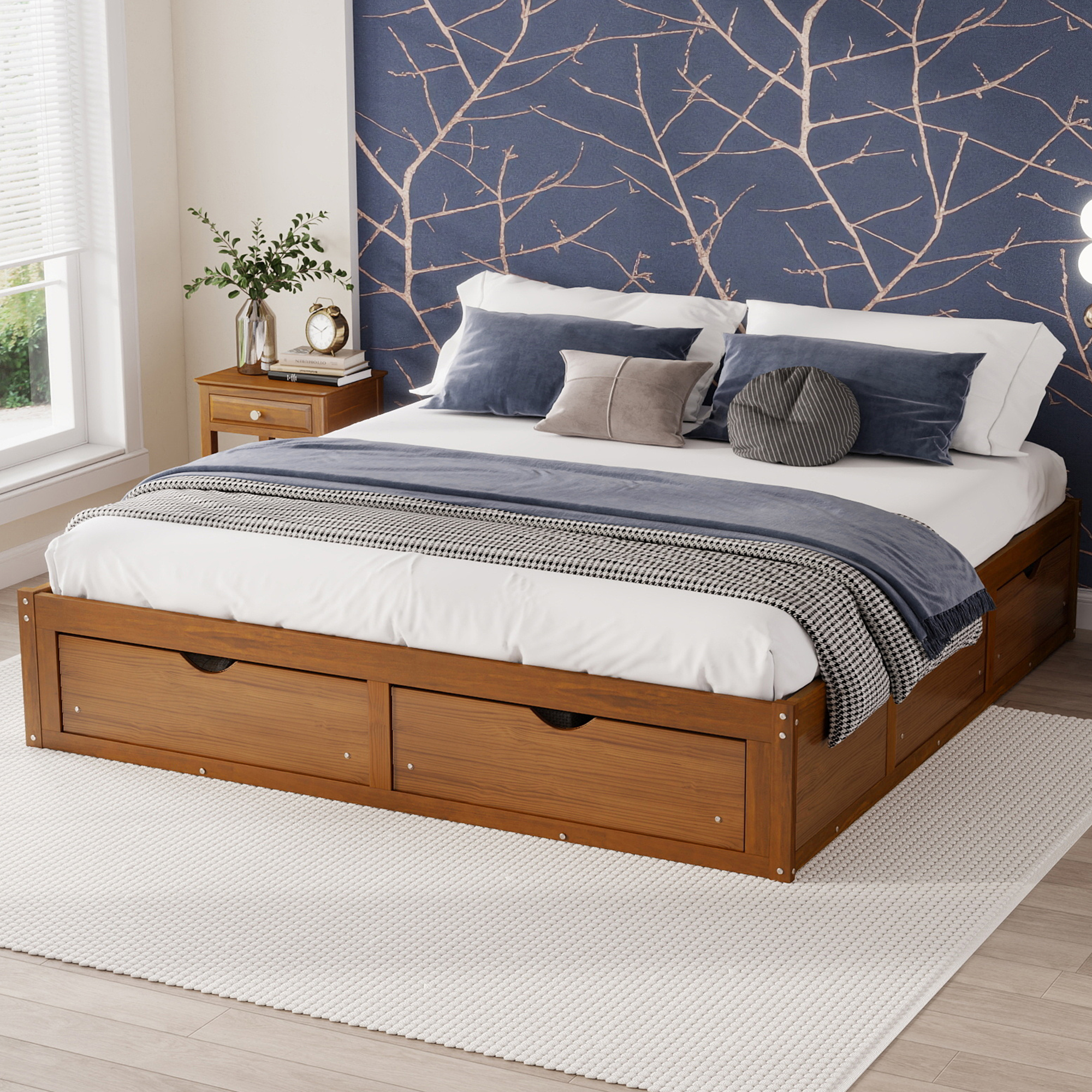 King Size Platform Bed with 6 Storage Drawers