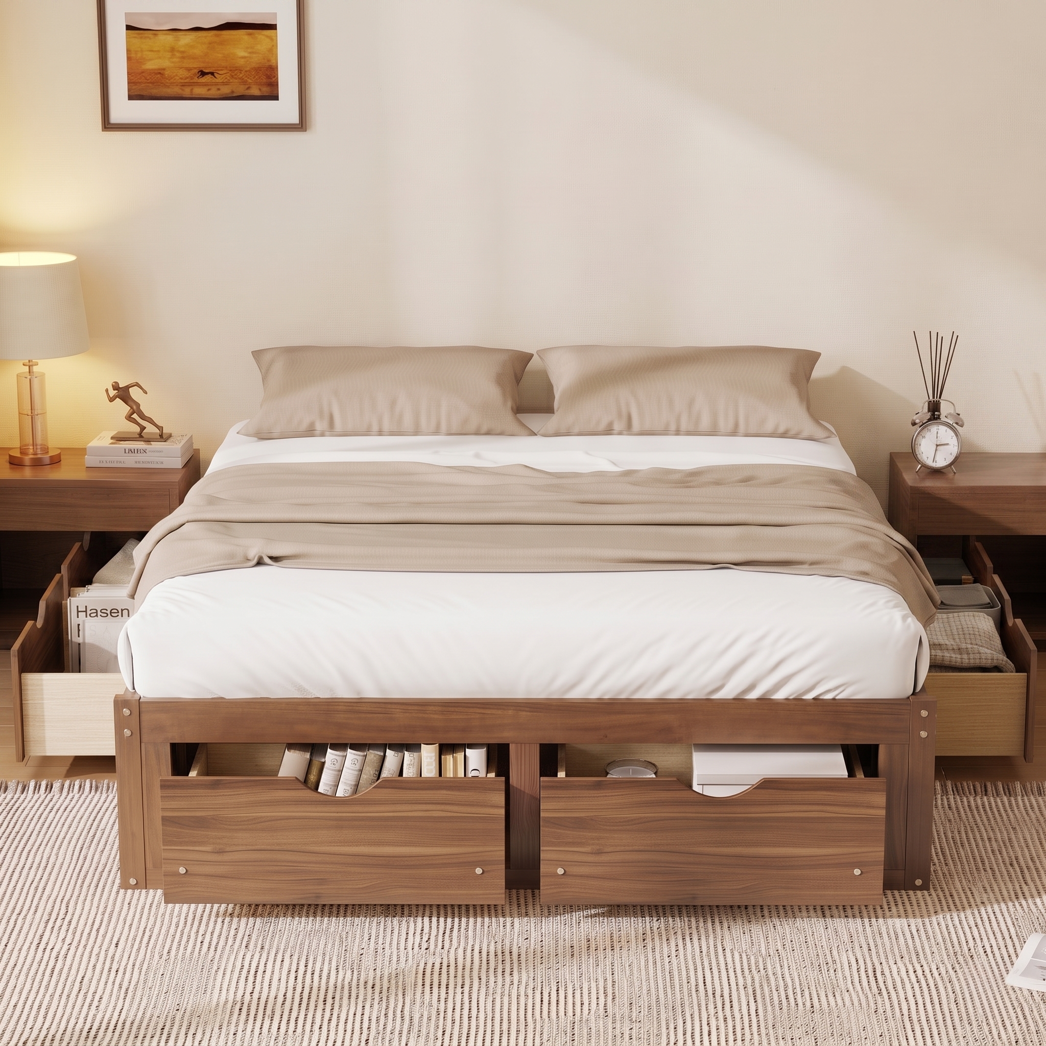 Queen Size Platform Bed with 6 Storage Drawers