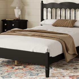 Countryside Style Full Size Wooden Bed Frame With Spindle Headboard