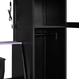 Full-Size Wooden Gaming Loft Bed with Desk and Storage, RGB LED Light, USB Charging Station
