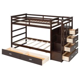 Twin Over Twin Bunk Bed with 2 Drawers and Staircase