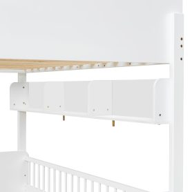 Twin Size Wooden Bunk Bed with 3 Storage Shelves, Ladder can be Changed Left or Right