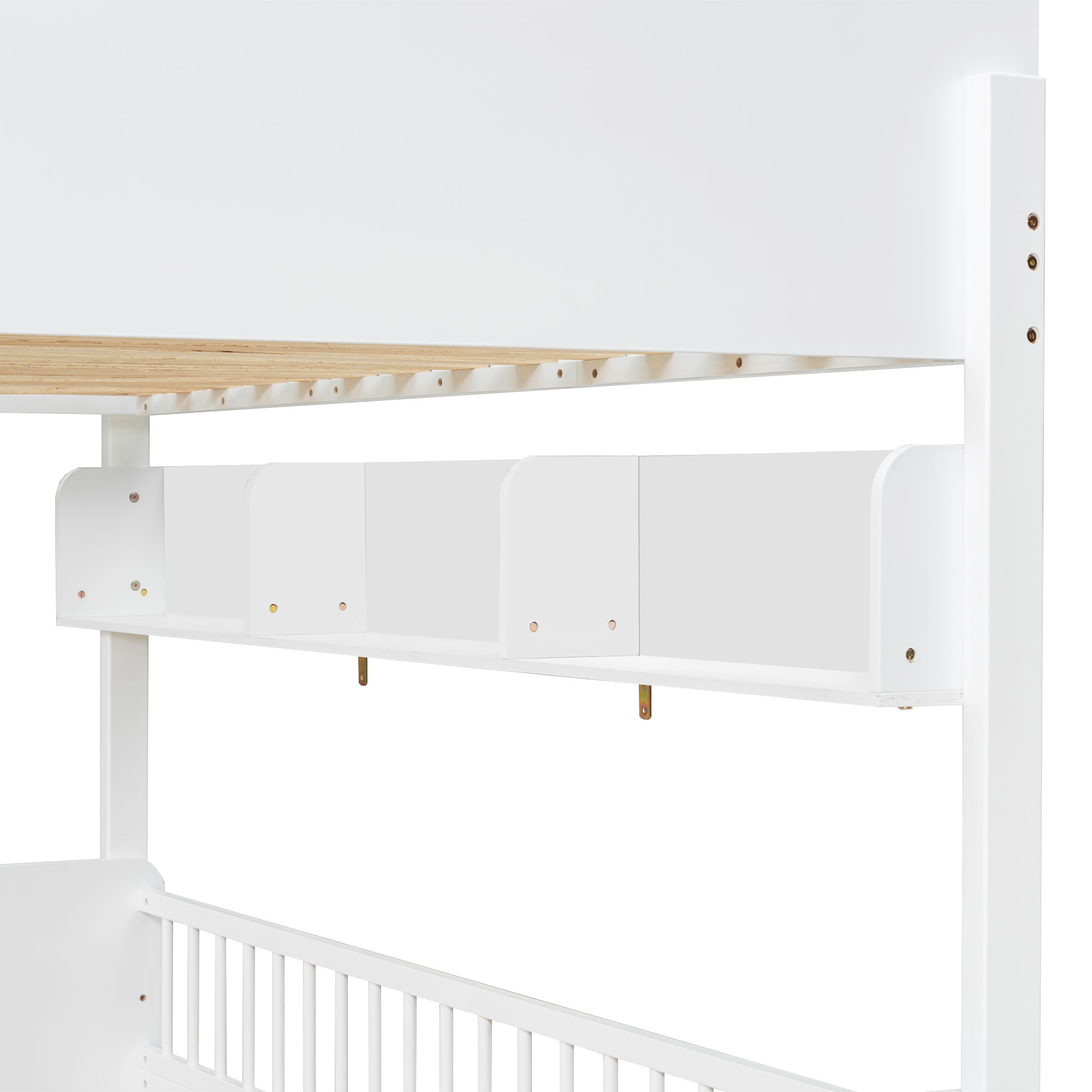 Twin Size Wooden Bunk Bed with 3 Storage Shelves, Ladder can be Changed Left or Right