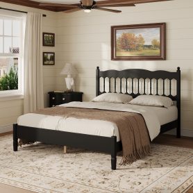 Countryside Style Queen Size Wooden Bed Frame with Spindle Headboard